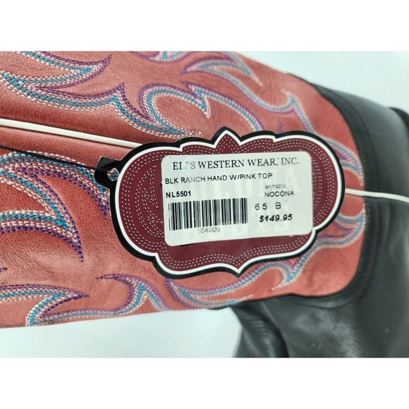 NEW Nocona Women's Size 6.5 B NL5501 Pink Black Square Toe Leather Cowboy Boots - Picture 10 of 16